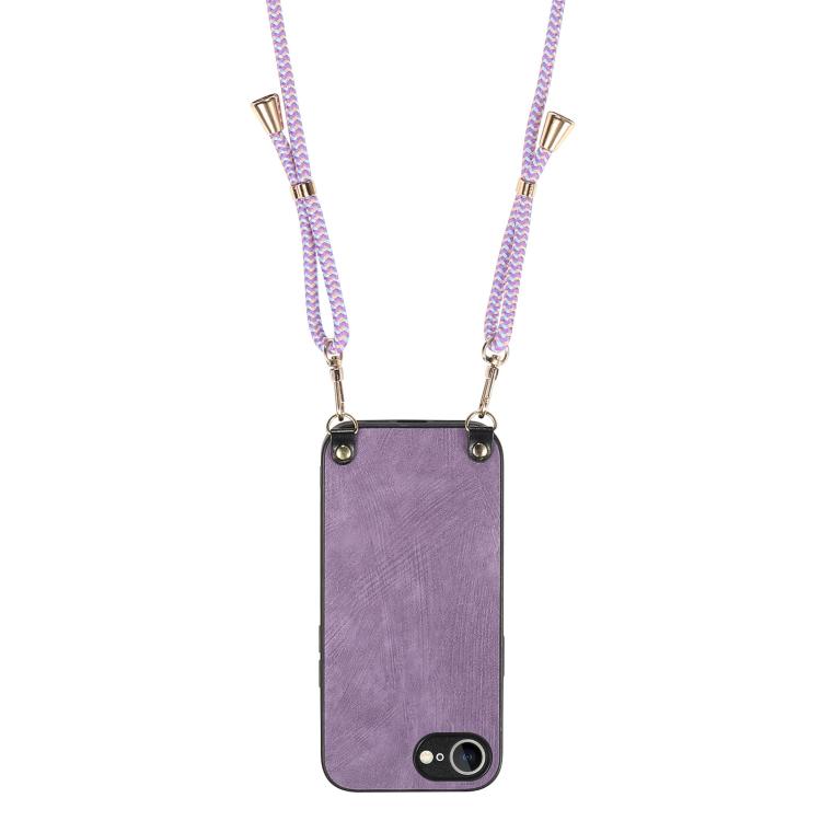 For iPhone 16e Vintage Leather PC Back Cover Phone Case with Crossbody Strap(Purple) by bashfashion