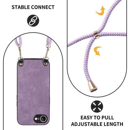 For iPhone 16e Vintage Leather PC Back Cover Phone Case with Crossbody Strap(Purple) by bashfashion