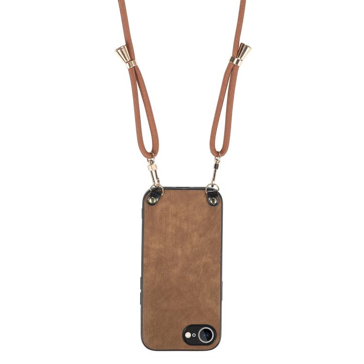 For iPhone 16e Vintage Leather PC Back Cover Phone Case with Crossbody Strap(Brown) by bashfashion