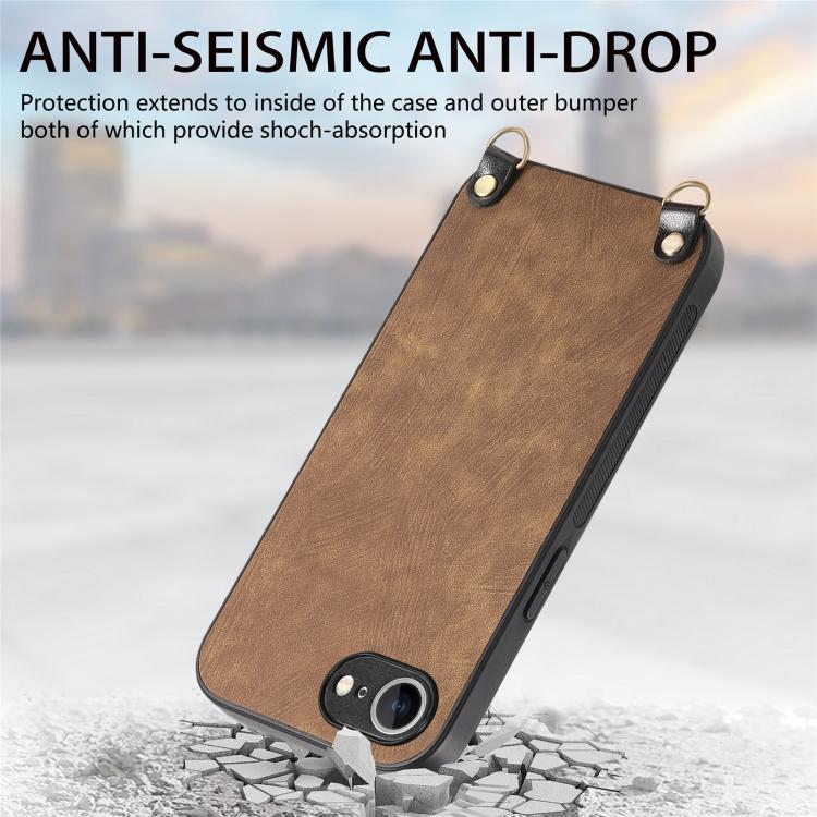 For iPhone 16e Vintage Leather PC Back Cover Phone Case with Crossbody Strap(Brown) by bashfashion