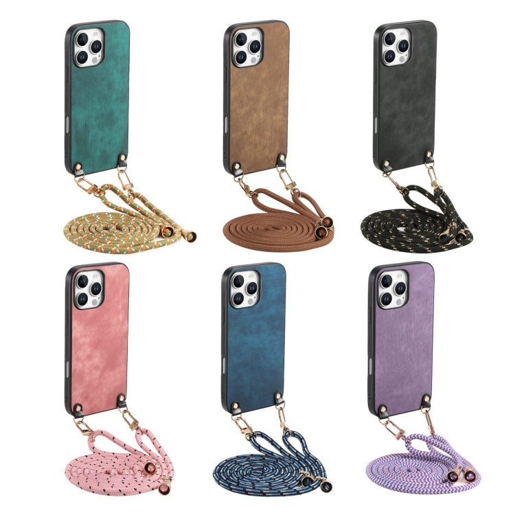 For iPhone 16e Vintage Leather PC Back Cover Phone Case with Crossbody Strap(Pink) by bashfashion