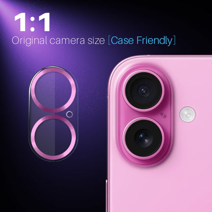 For iPhone 16 / 16 Plus NORTHJO Camera Lens Protector CD Veins 3D Tempered Glass Film(Pink) by NORTHJO
