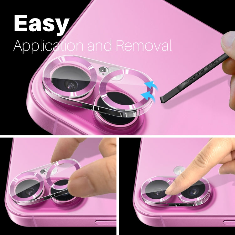 For iPhone 16 / 16 Plus NORTHJO Camera Lens Protector CD Veins 3D Tempered Glass Film(Pink) by NORTHJO