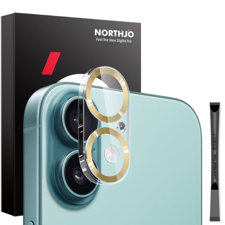 For iPhone 16 / 16 Plus NORTHJO Camera Lens Protector CD Veins 3D Tempered Glass Film(Gold) by NORTHJO