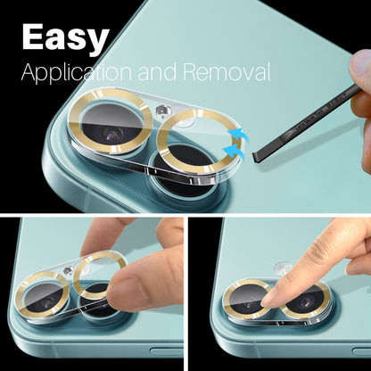 For iPhone 16 / 16 Plus NORTHJO Camera Lens Protector CD Veins 3D Tempered Glass Film(Gold) by NORTHJO