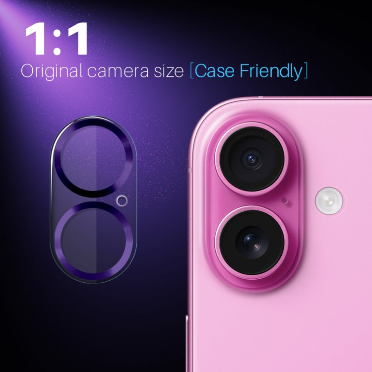 For iPhone 16 / 16 Plus NORTHJO Camera Lens Protector CD Veins 3D Tempered Glass Film(Purple) by NORTHJO