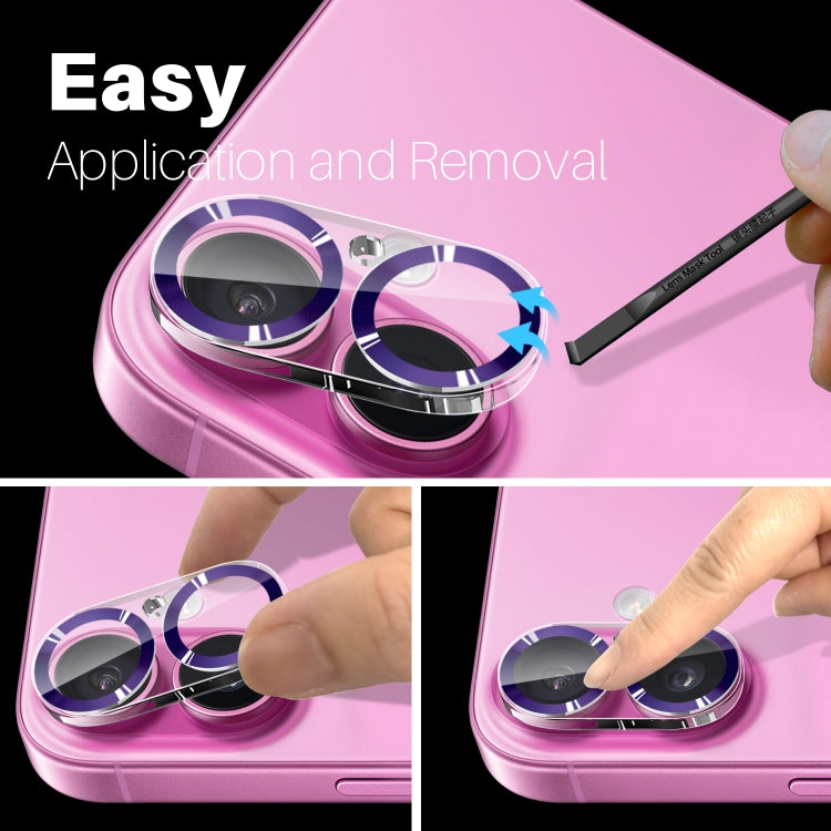 For iPhone 16 / 16 Plus NORTHJO Camera Lens Protector CD Veins 3D Tempered Glass Film(Purple) by NORTHJO