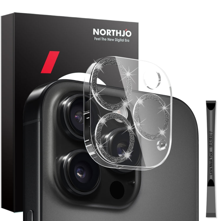 For iPhone 16 Pro / 16 Pro Max NORTHJO Camera Lens Protector Glitter Ring 3D Tempered Glass Film(Black) by NORTHJO