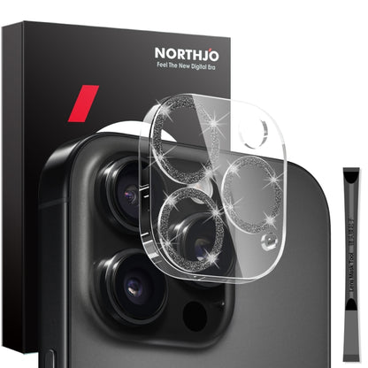 For iPhone 16 Pro / 16 Pro Max NORTHJO Camera Lens Protector Glitter Ring 3D Tempered Glass Film(Black) by NORTHJO