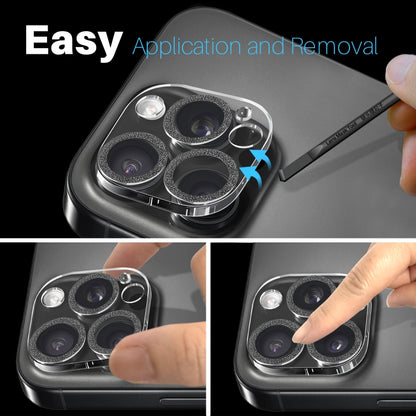 For iPhone 16 Pro / 16 Pro Max NORTHJO Camera Lens Protector Glitter Ring 3D Tempered Glass Film(Black) by NORTHJO