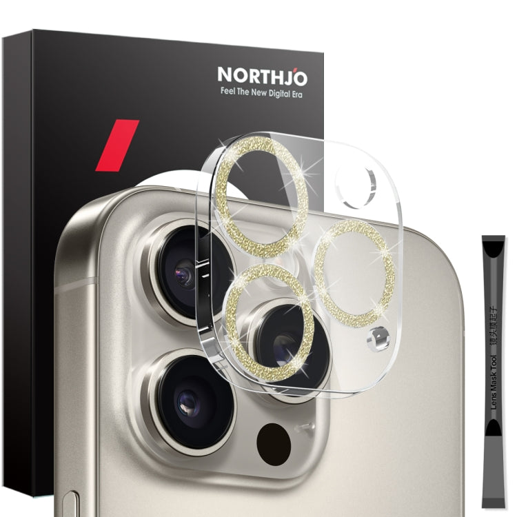 For iPhone 16 Pro / 16 Pro Max NORTHJO Camera Lens Protector Glitter Ring 3D Tempered Glass Film(Gold) by NORTHJO