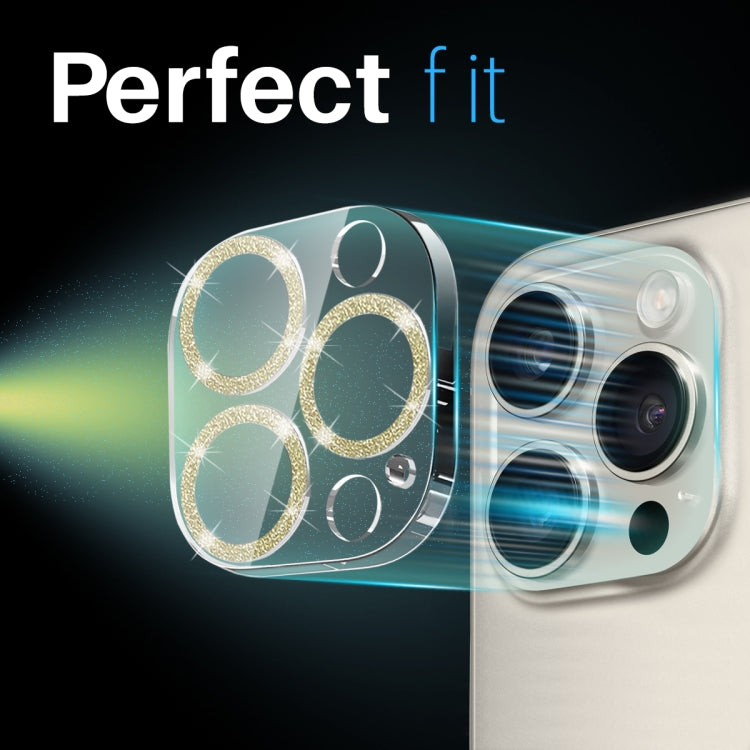 For iPhone 16 Pro / 16 Pro Max NORTHJO Camera Lens Protector Glitter Ring 3D Tempered Glass Film(Gold) by NORTHJO