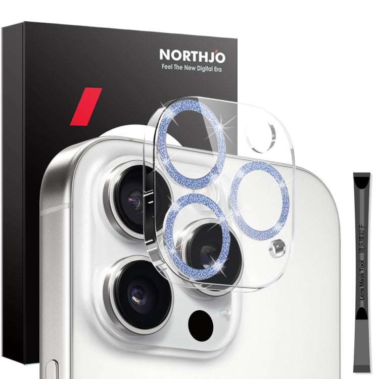 For iPhone 16 Pro / 16 Pro Max NORTHJO Camera Lens Protector Glitter Ring 3D Tempered Glass Film(Blue) by NORTHJO