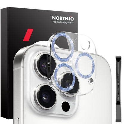 For iPhone 16 Pro / 16 Pro Max NORTHJO Camera Lens Protector Glitter Ring 3D Tempered Glass Film(Blue) by NORTHJO