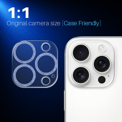 For iPhone 16 Pro / 16 Pro Max NORTHJO Camera Lens Protector Glitter Ring 3D Tempered Glass Film(Blue) by NORTHJO