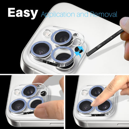 For iPhone 16 Pro / 16 Pro Max NORTHJO Camera Lens Protector Glitter Ring 3D Tempered Glass Film(Blue) by NORTHJO