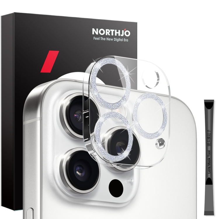 For iPhone 16 Pro / 16 Pro Max NORTHJO Camera Lens Protector Glitter Ring 3D Tempered Glass Film(Silver) by NORTHJO