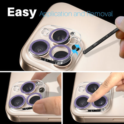 For iPhone 16 Pro / 16 Pro Max NORTHJO Camera Lens Protector Glitter Ring 3D Tempered Glass Film(Purple) by NORTHJO
