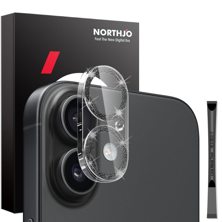 For iPhone 16 / 16 Plus NORTHJO Camera Lens Protector Glitter Ring 3D Tempered Glass Film(Black) by NORTHJO