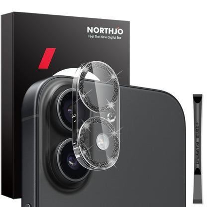 For iPhone 16 / 16 Plus NORTHJO Camera Lens Protector Glitter Ring 3D Tempered Glass Film(Black) by NORTHJO