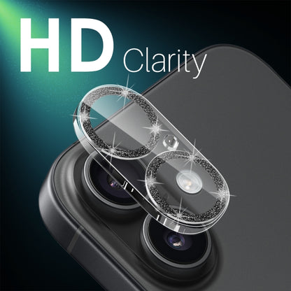 For iPhone 16 / 16 Plus NORTHJO Camera Lens Protector Glitter Ring 3D Tempered Glass Film(Black) by NORTHJO