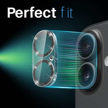 For iPhone 16 / 16 Plus NORTHJO Camera Lens Protector Glitter Ring 3D Tempered Glass Film(Black) by NORTHJO