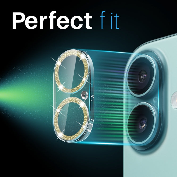 For iPhone 16 / 16 Plus NORTHJO Camera Lens Protector Glitter Ring 3D Tempered Glass Film(Gold) by NORTHJO