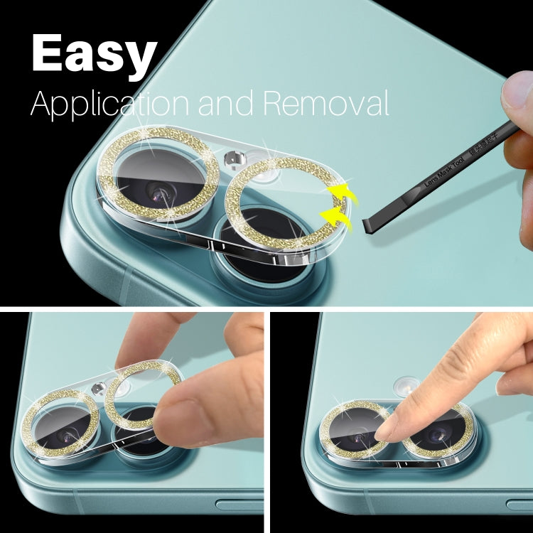 For iPhone 16 / 16 Plus NORTHJO Camera Lens Protector Glitter Ring 3D Tempered Glass Film(Gold) by NORTHJO