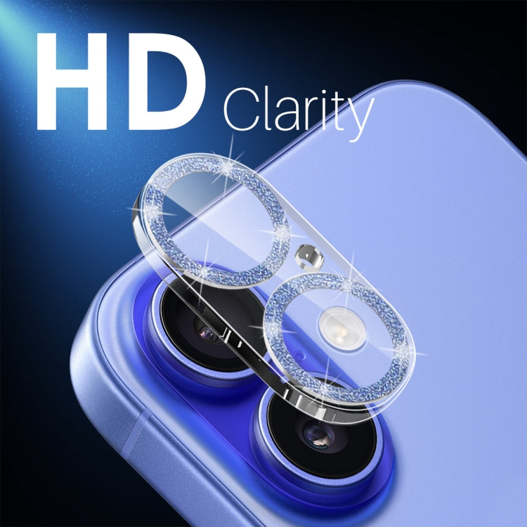 For iPhone 16 / 16 Plus NORTHJO Camera Lens Protector Glitter Ring 3D Tempered Glass Film(Blue) by NORTHJO