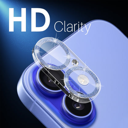 For iPhone 16 / 16 Plus NORTHJO Camera Lens Protector Glitter Ring 3D Tempered Glass Film(Blue) by NORTHJO