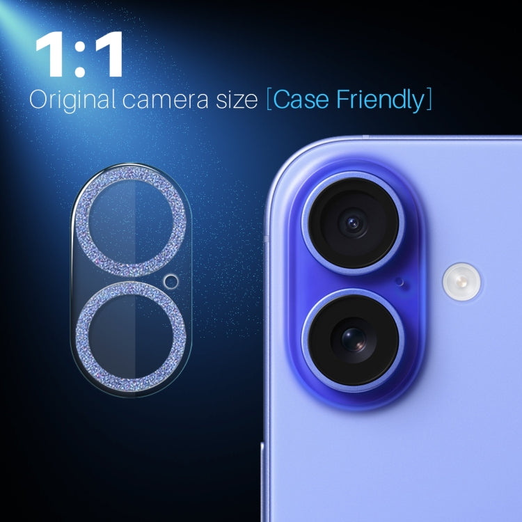 For iPhone 16 / 16 Plus NORTHJO Camera Lens Protector Glitter Ring 3D Tempered Glass Film(Blue) by NORTHJO
