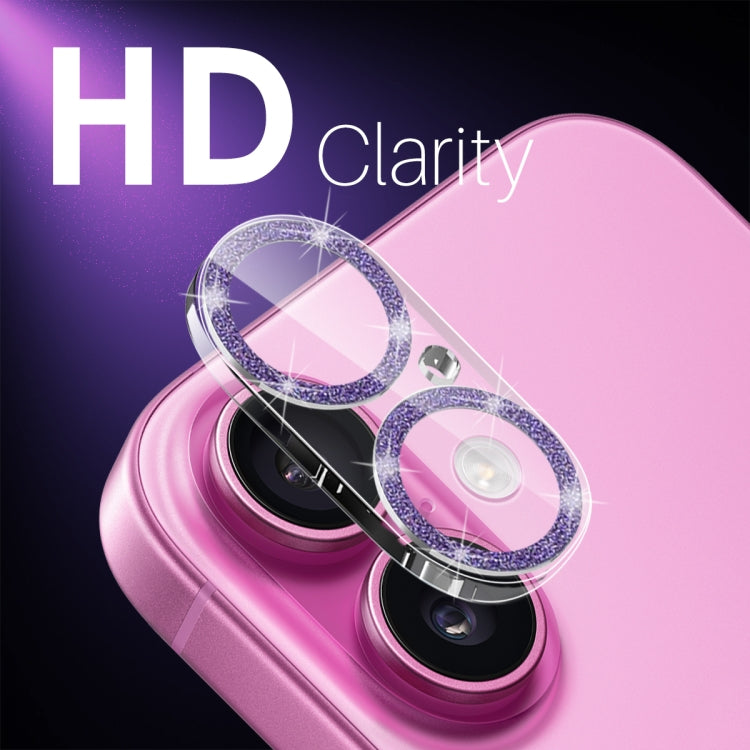For iPhone 16 / 16 Plus NORTHJO Camera Lens Protector Glitter Ring 3D Tempered Glass Film(Purple) by NORTHJO
