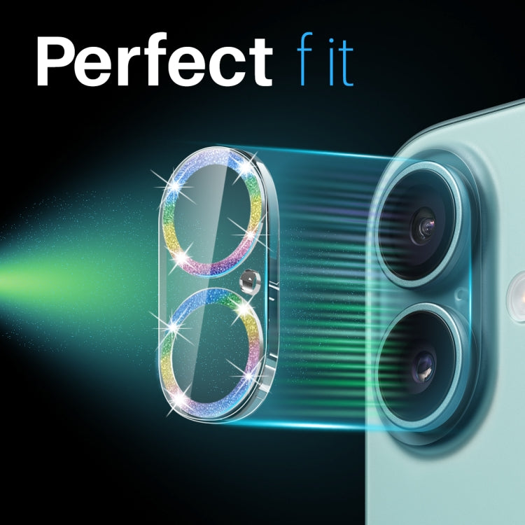 For iPhone 16 / 16 Plus NORTHJO Camera Lens Protector Glitter Ring 3D Tempered Glass Film(Colorful) by NORTHJO