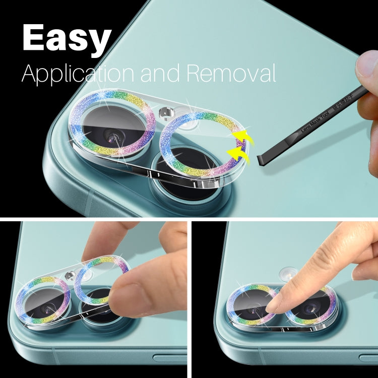 For iPhone 16 / 16 Plus NORTHJO Camera Lens Protector Glitter Ring 3D Tempered Glass Film(Colorful) by NORTHJO