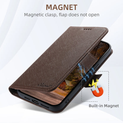 For iPhone 15 Plus Suteni J08 Multifunctional Cross Texture MagSafe Leather Phone Case(Brown) by Suteni