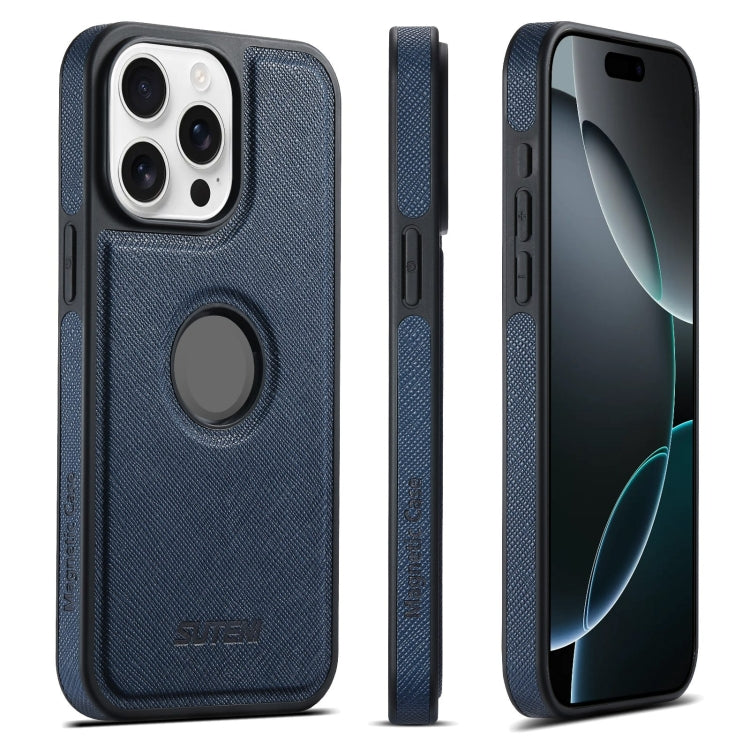 For iPhone 16 Pro Max Suteni G1 Cross Texture MagSafe Phone Case(Blue) by Suteni