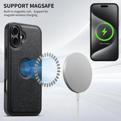 For iPhone 16 Plus Suteni G1 Cross Texture MagSafe Phone Case(Black) by Suteni