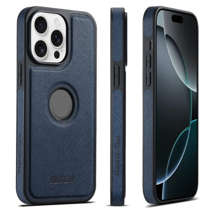 For iPhone 16 Pro Suteni G1 Cross Texture MagSafe Phone Case(Blue) by Suteni