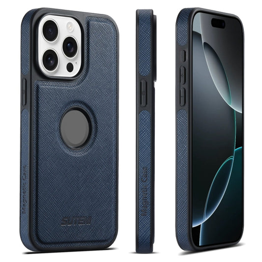 For iPhone 16 Pro Suteni G1 Cross Texture MagSafe Phone Case(Blue) by Suteni