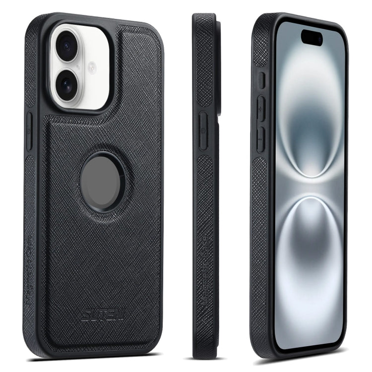 For iPhone 16 Suteni G1 Cross Texture MagSafe Phone Case(Black) by Suteni