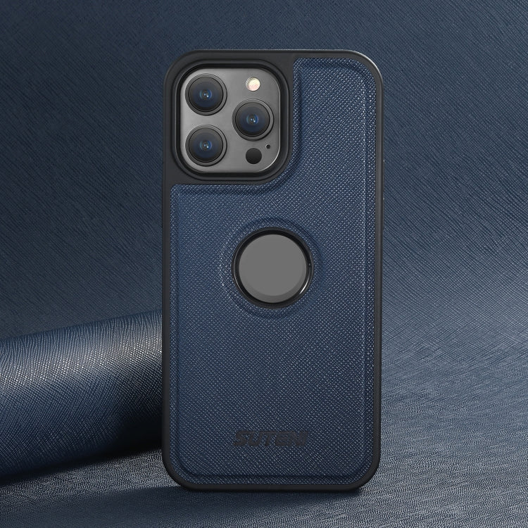 For iPhone 16 Suteni G1 Cross Texture MagSafe Phone Case(Blue) by Suteni