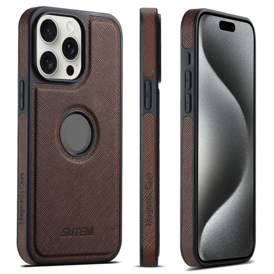 For iPhone 15 Pro Max Suteni G1 Cross Texture MagSafe Phone Case(Brown) by Suteni