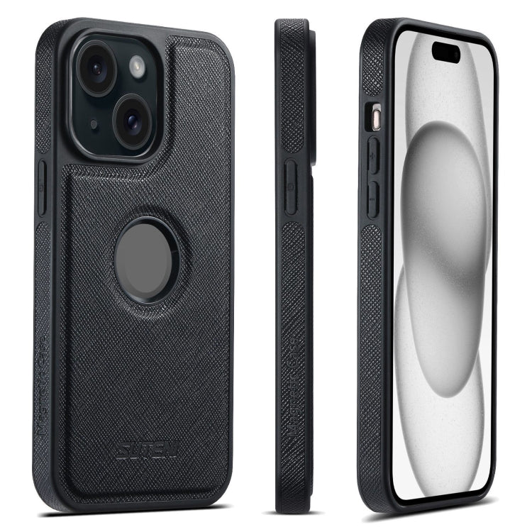 For iPhone 15 Plus Suteni G1 Cross Texture MagSafe Phone Case(Black) by Suteni