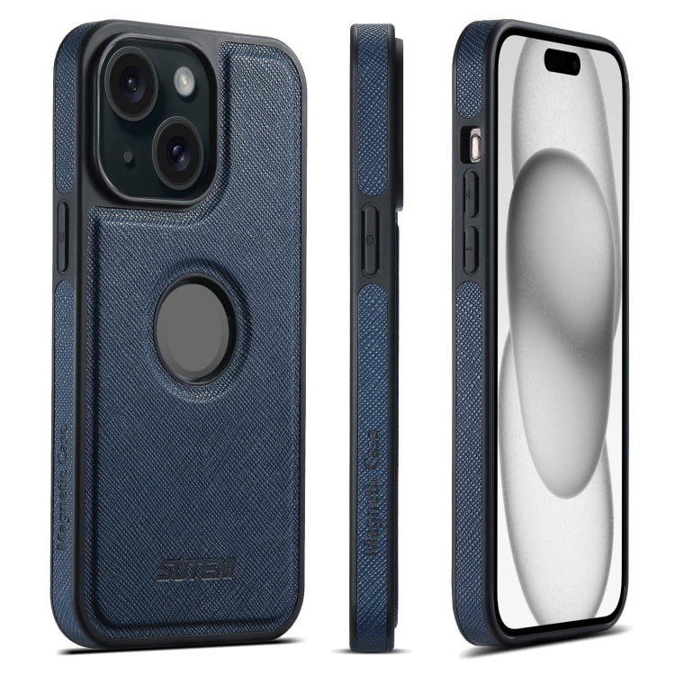 For iPhone 15 Plus Suteni G1 Cross Texture MagSafe Phone Case(Blue) by Suteni