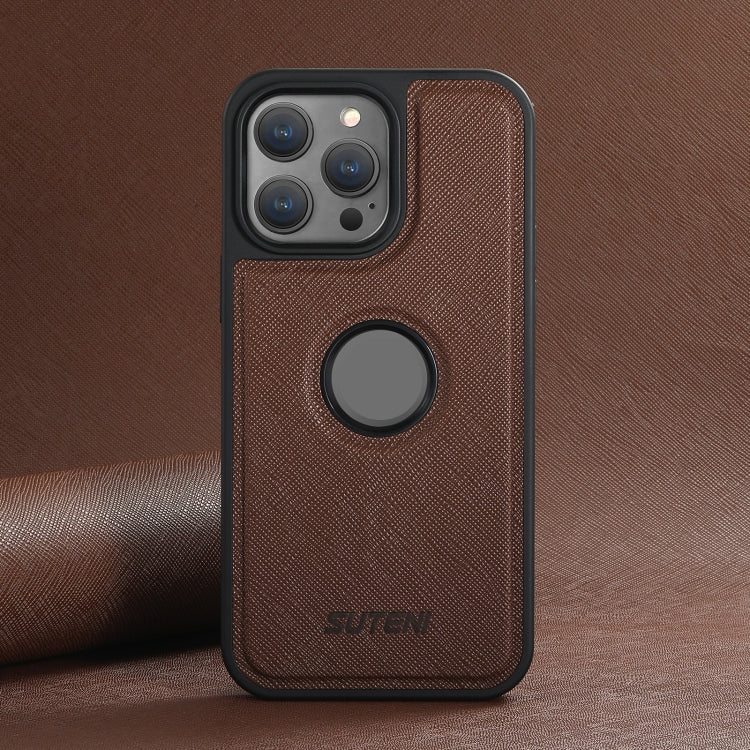 For iPhone 15 Pro Suteni G1 Cross Texture MagSafe Phone Case(Brown) by Suteni