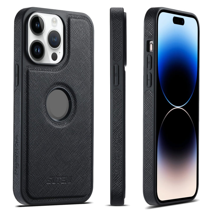 For iPhone 14 Pro Suteni G1 Cross Texture MagSafe Phone Case(Black) by Suteni