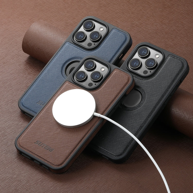 For iPhone 15 Pro Max Suteni G1 Cross Texture MagSafe Phone Case(Brown) by Suteni