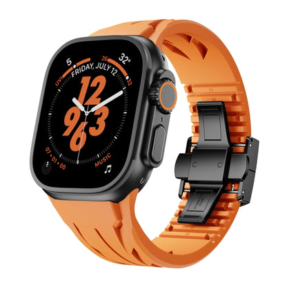 For Apple Watch 44mm / 45mm / 46mm / 49mm Tailor Stainless Steel Black Butterfly Buckle Silicone Watch Band(Orange) by bashfashion