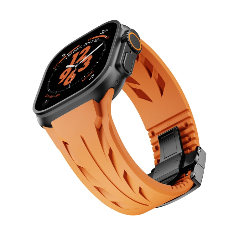 For Apple Watch 44mm / 45mm / 46mm / 49mm Tailor Stainless Steel Black Butterfly Buckle Silicone Watch Band(Orange) by bashfashion