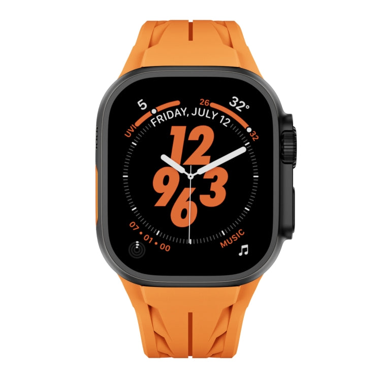 For Apple Watch 44mm / 45mm / 46mm / 49mm Tailor Stainless Steel Black Butterfly Buckle Silicone Watch Band(Orange) by bashfashion